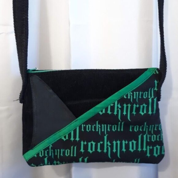 New ROCK N ROLL Crossbody Purse Bag Black Bright Green Punk Rave Grunge Hippie - Picture 9 of 11